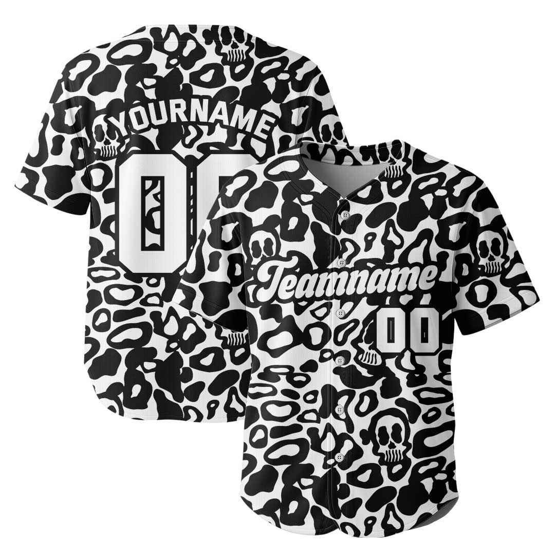 Custom Baseball Jersey with Skull Leopard Pattern