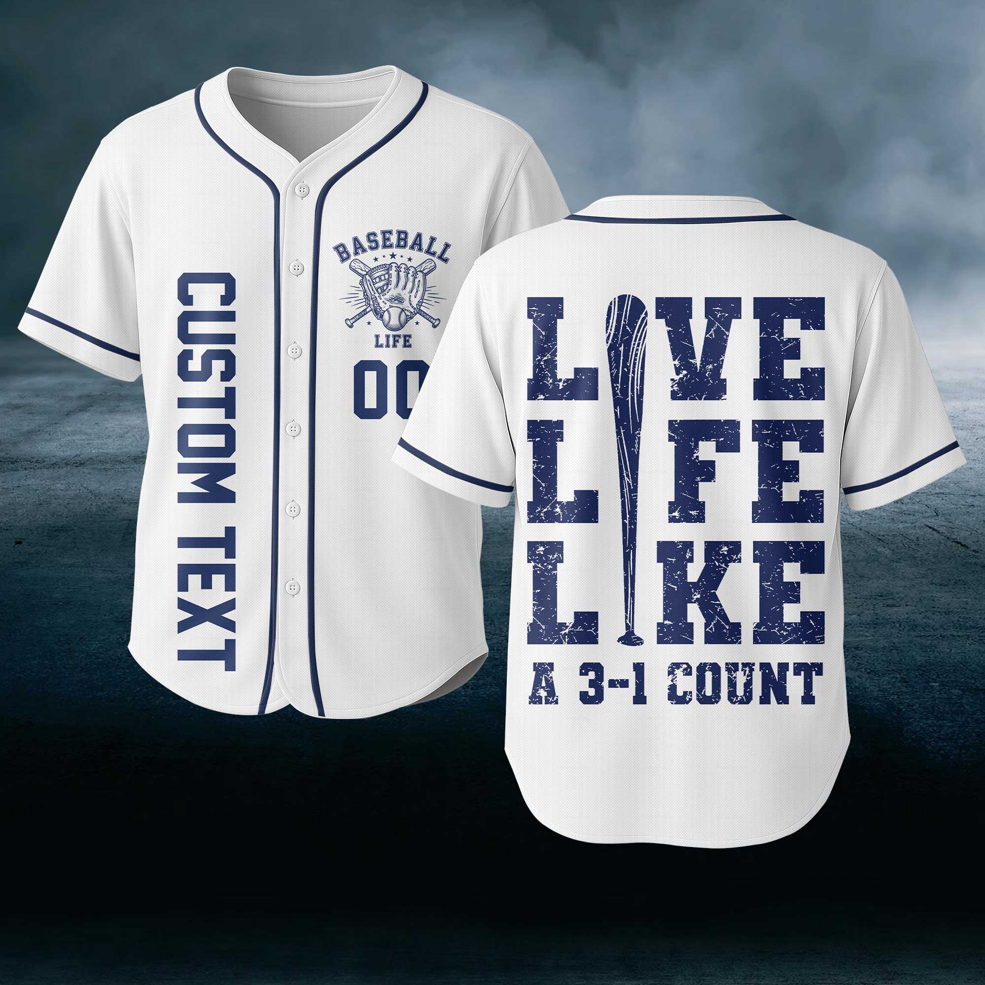 Live Life Like A 3-1 Count - Custom White and Navy Baseball Jersey