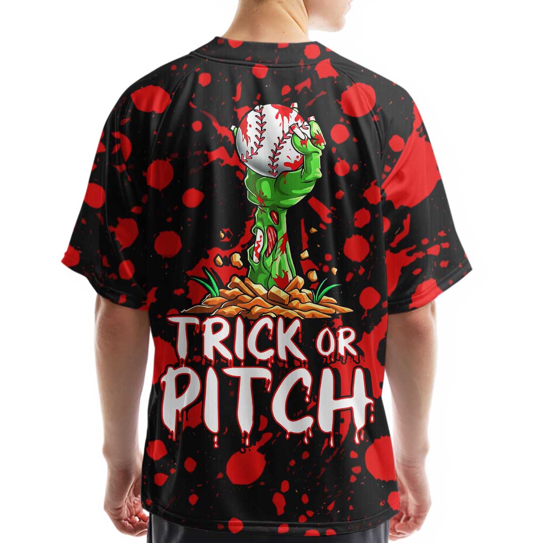 Trick Or Pitch Zombie - Custom Black Baseball Jersey