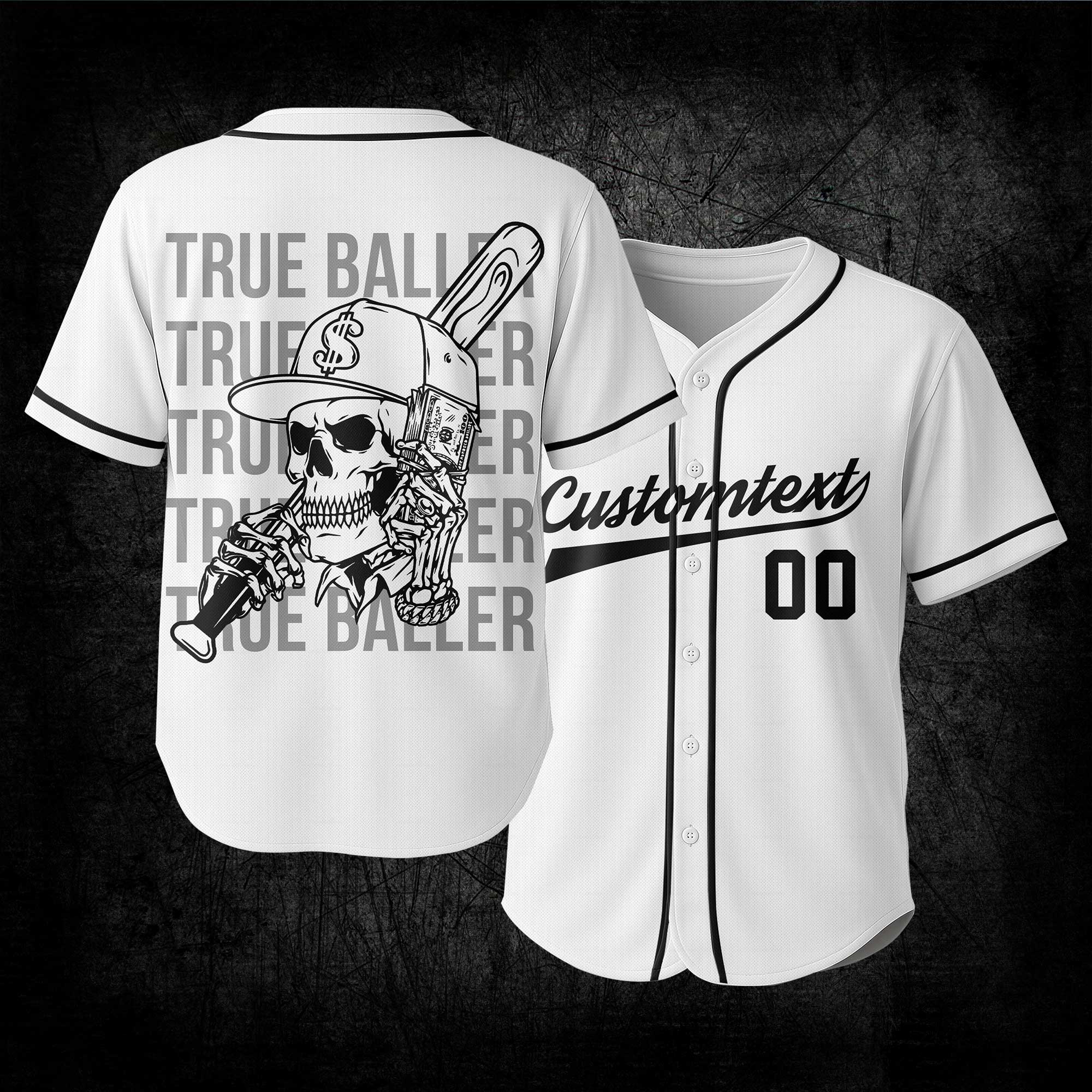 TRUE BALLER - Custom White Black Baseball Jersey