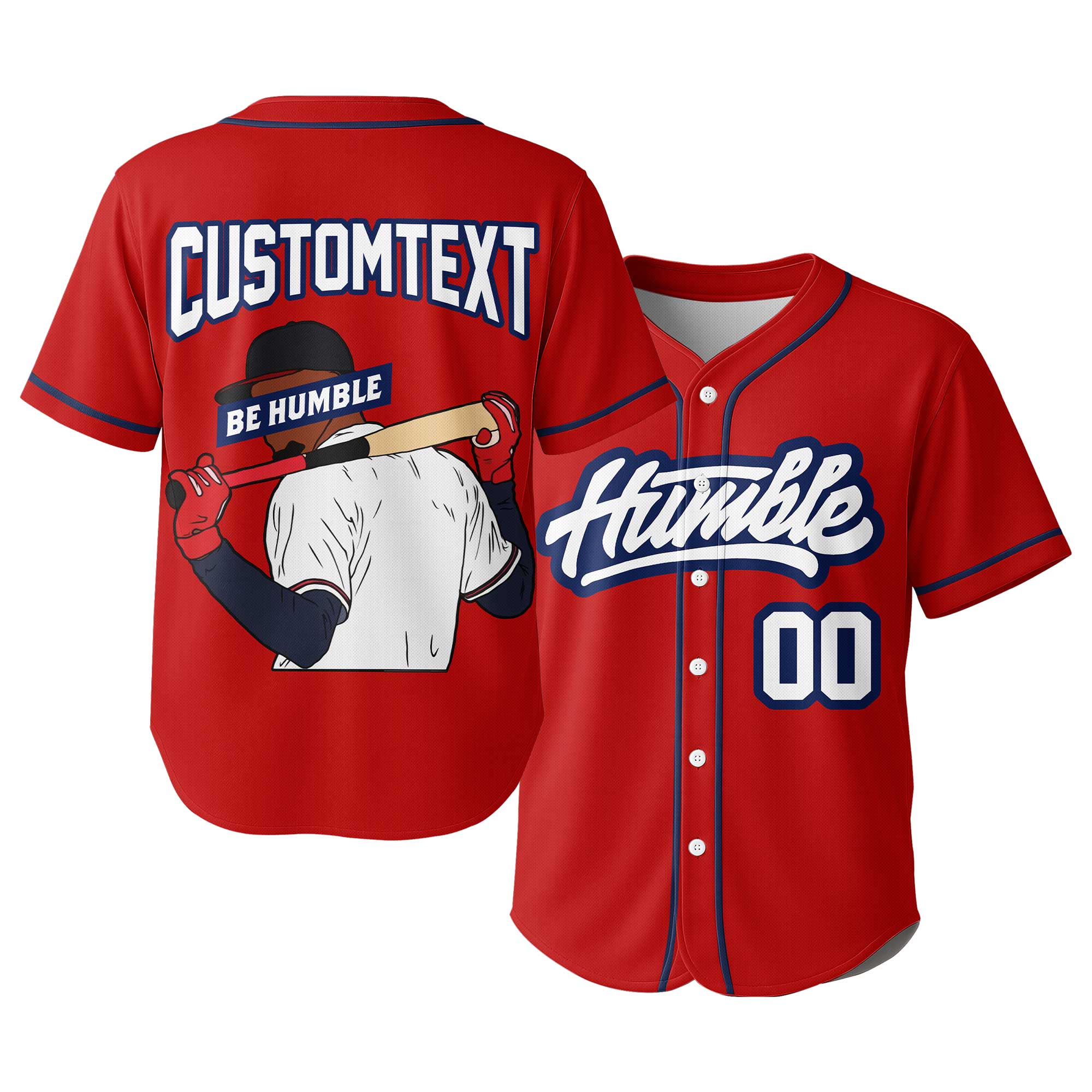 BE HUMBLE - Custom Red Navy Baseball Jersey
