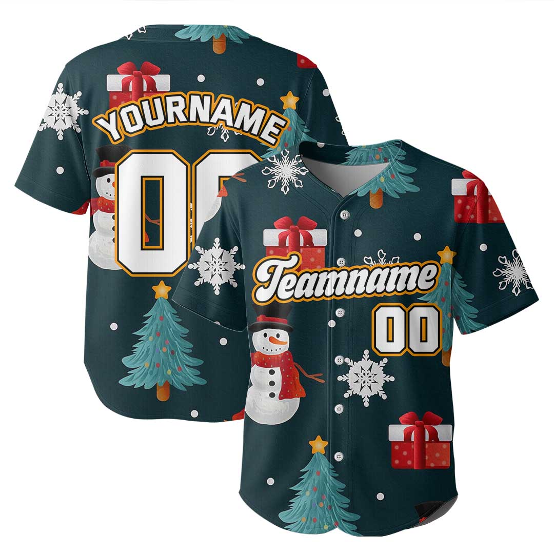 Custom Christmas Baseball Jersey with Snowman Pattern
