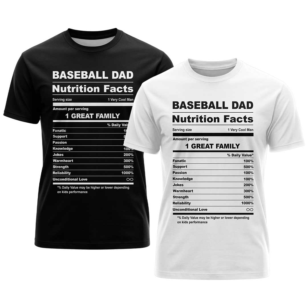 Baseball Dad Facts Black White Baseball T-Shirt