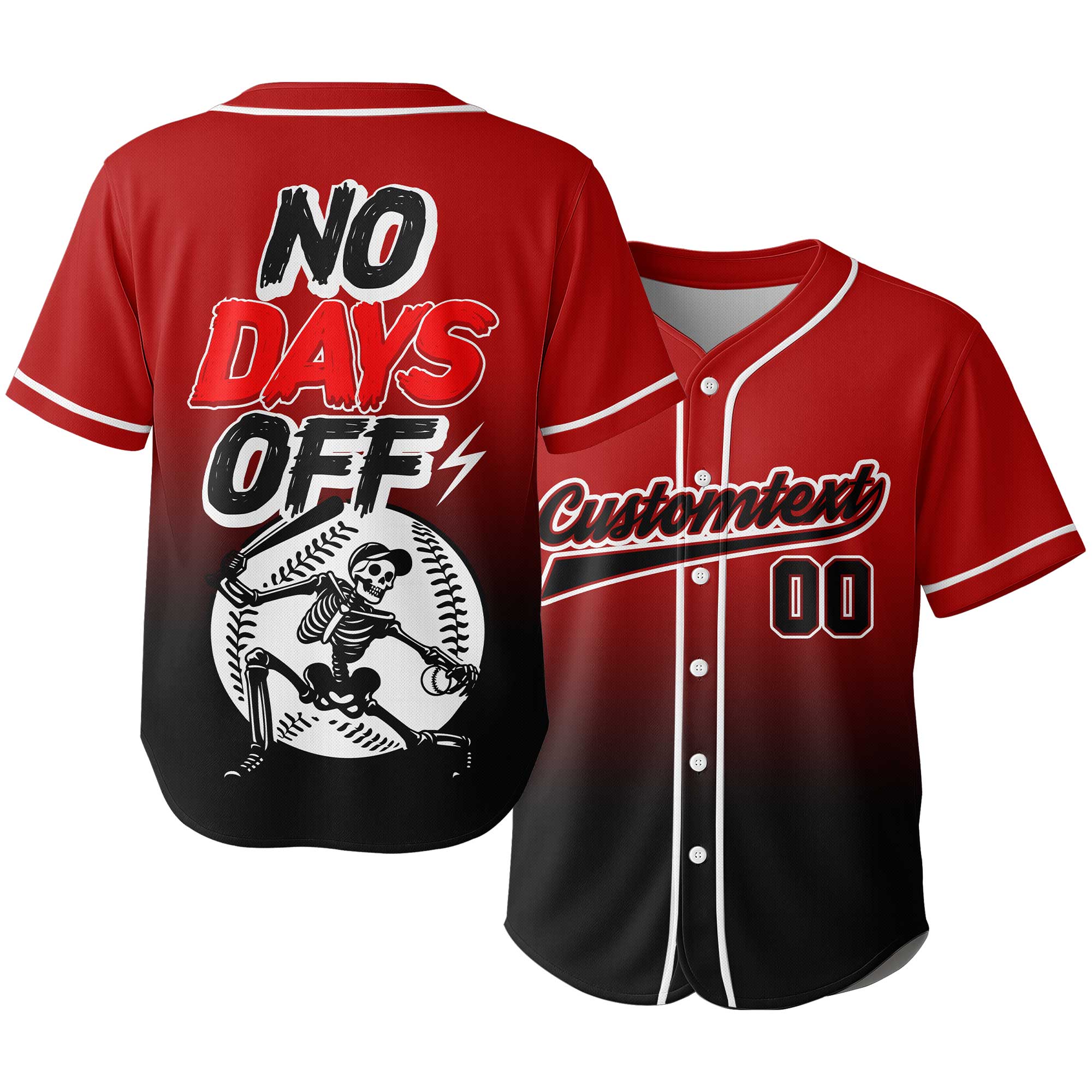 No Days Off - Custom Red Black Gradient Baseball Jersey