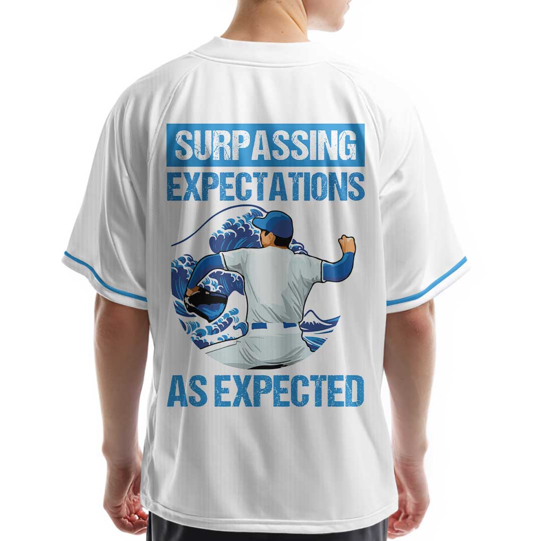 Surpassing Expectations As Expected - Custom White and Blue Baseball Jersey