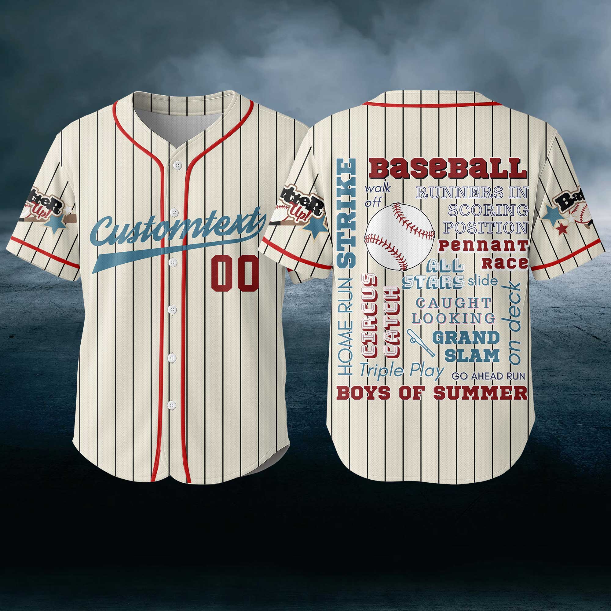 Baseball Slangs - Custom Cream Red Blue Baseball Jersey
