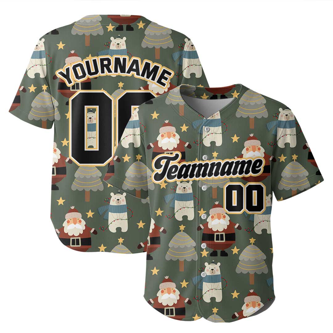 Custom Baseball Jersey with Santa and Bear Christmas Pattern