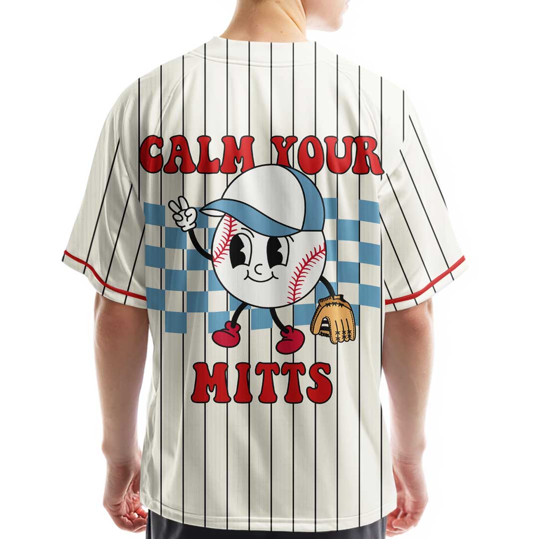 Calm Your Mitts - Custom Cream with Black Stripes Baseball Jersey