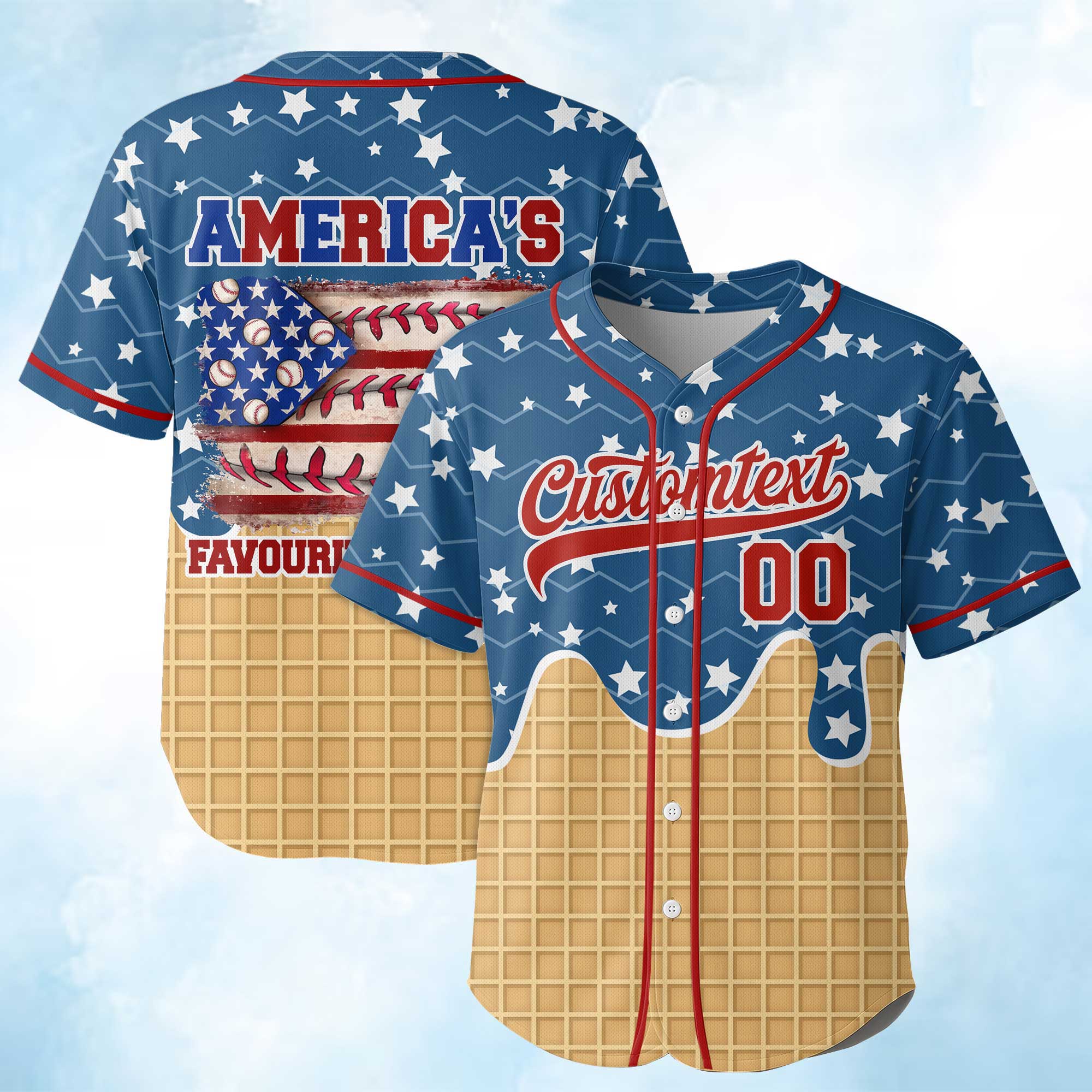 America's Favourite Pastime - Custom 4th Of July Ice Cream Baseball Jersey