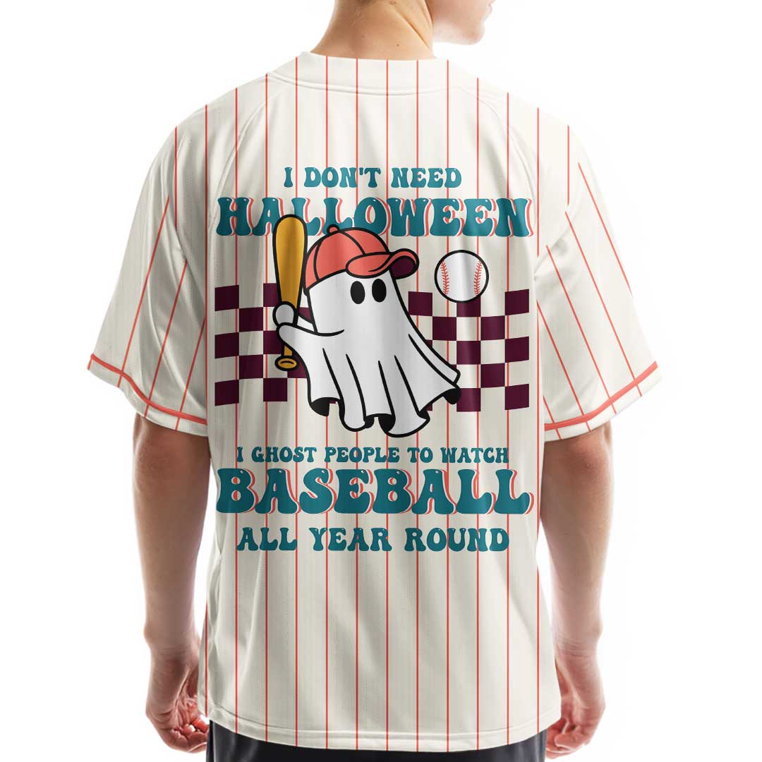 Ghost People All Year Round - Custom Cream with Orange Stripes Halloween Baseball Jersey