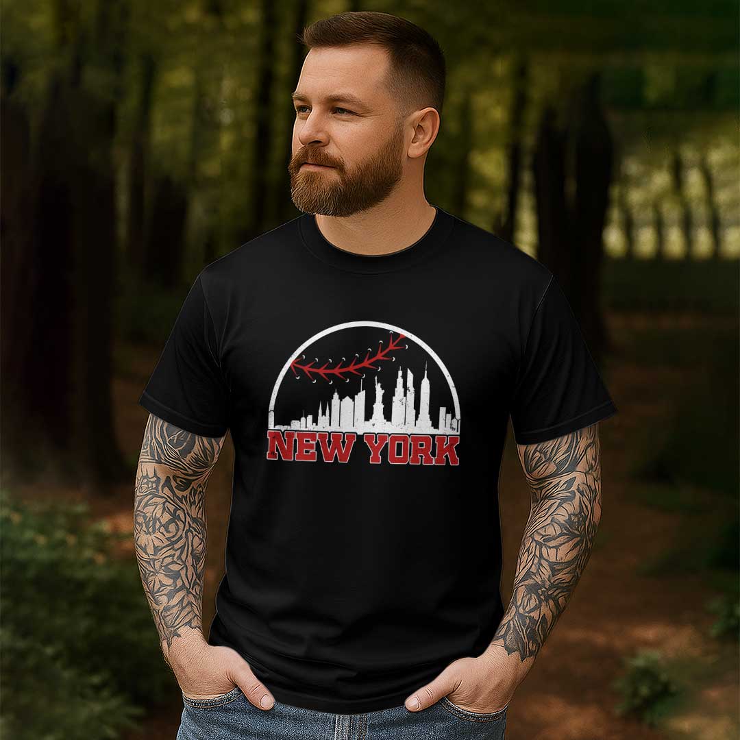 New York State Baseball - Black White Baseball T-Shirt