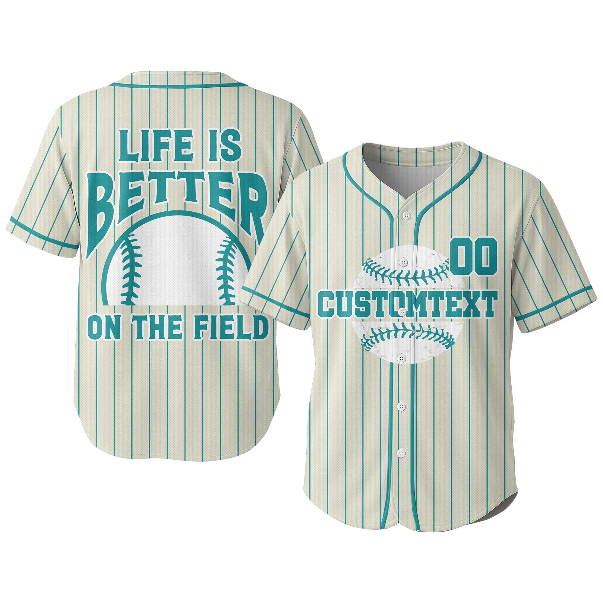 Life Is Better On The Field - Custom Cream Aqua Blue Baseball Jersey