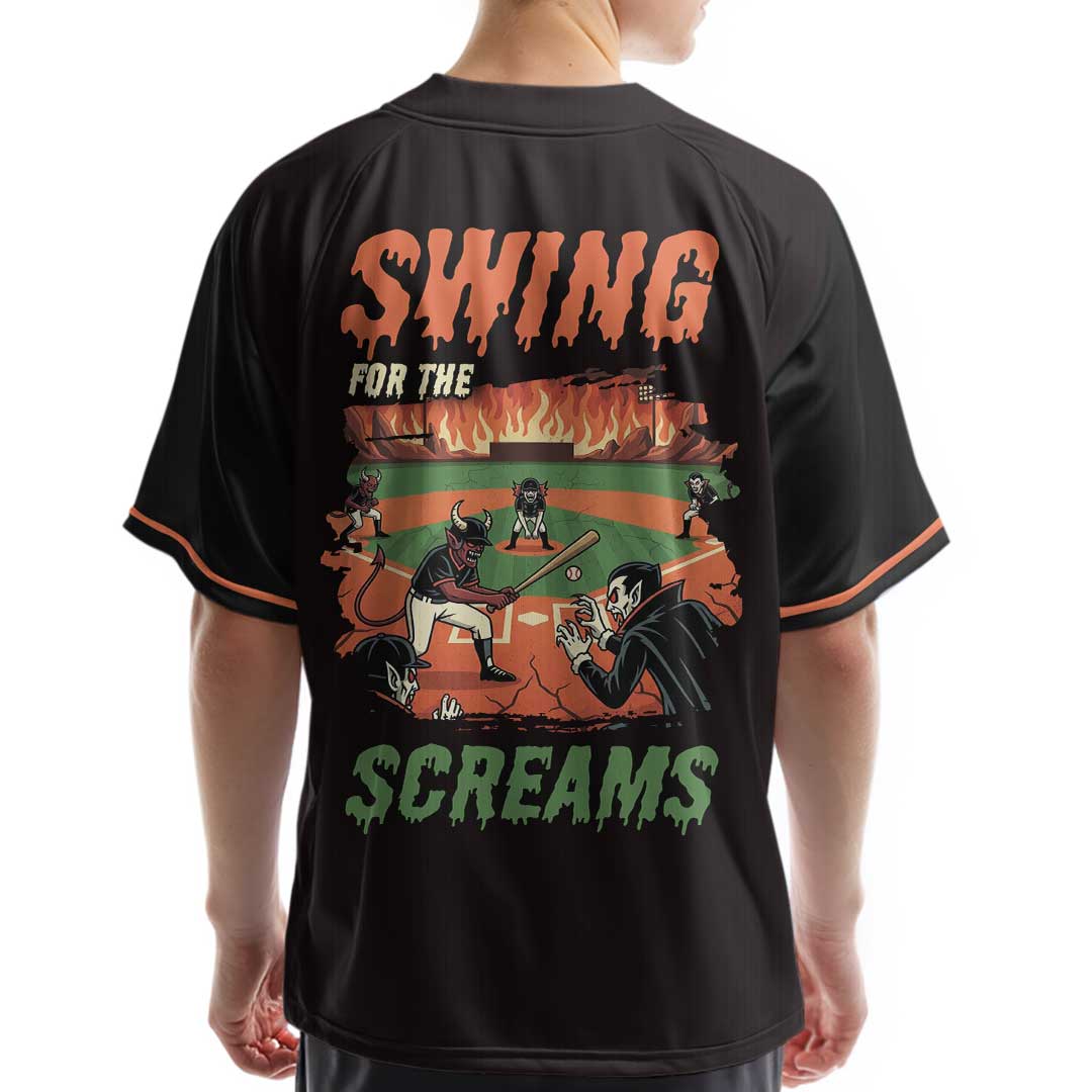 Swing For The Screams - Custom Black Orange Halloween Baseball Jersey