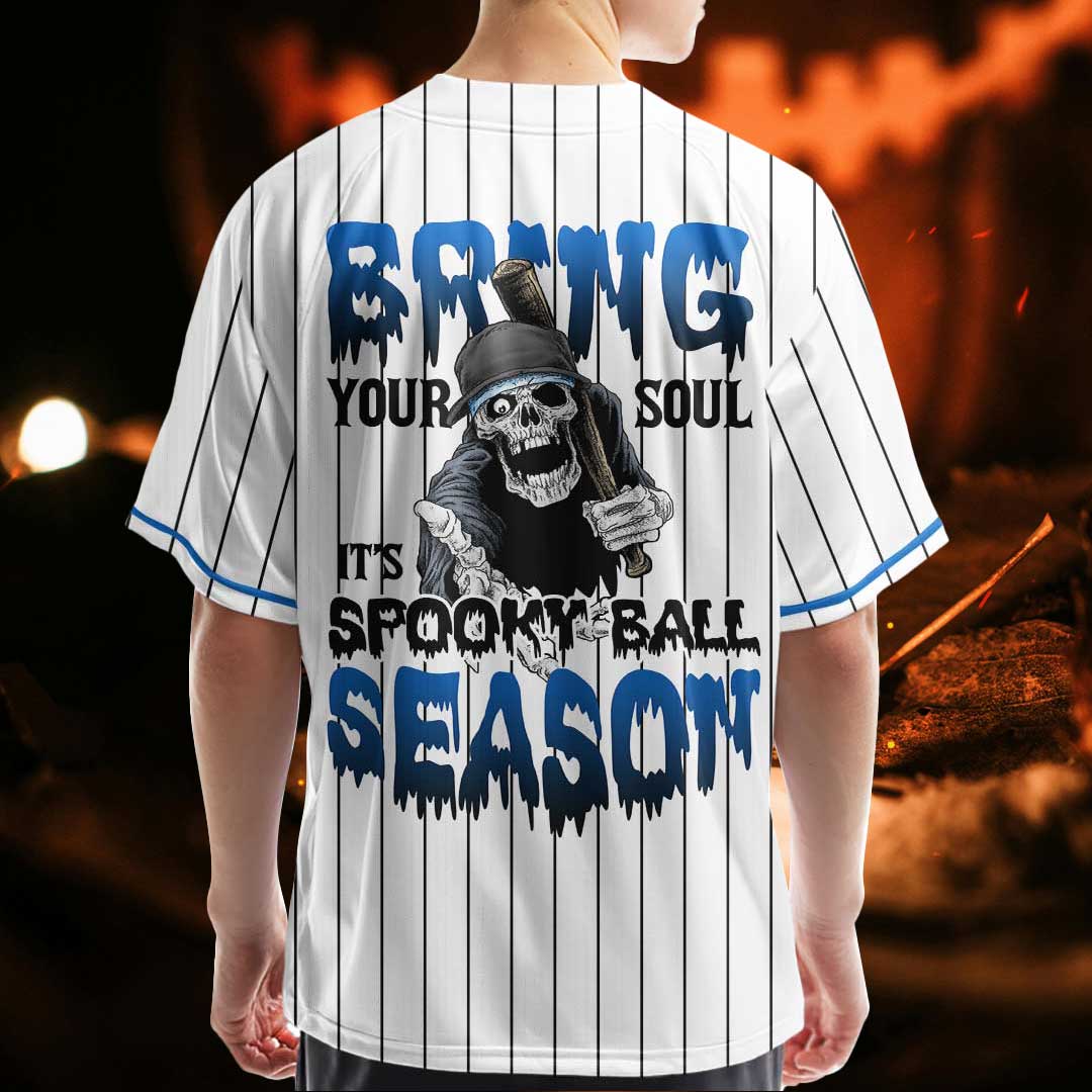 Bring Your Soul - Custom White with Black Stripes Halloween Baseball Jersey