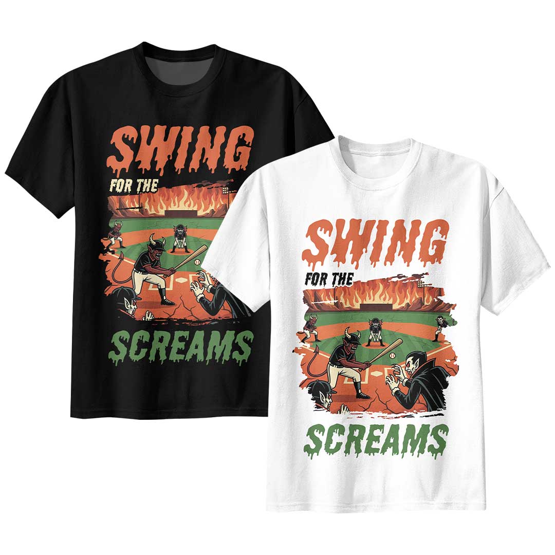 Swing For The Screams Black White Baseball Halloween T-Shirt