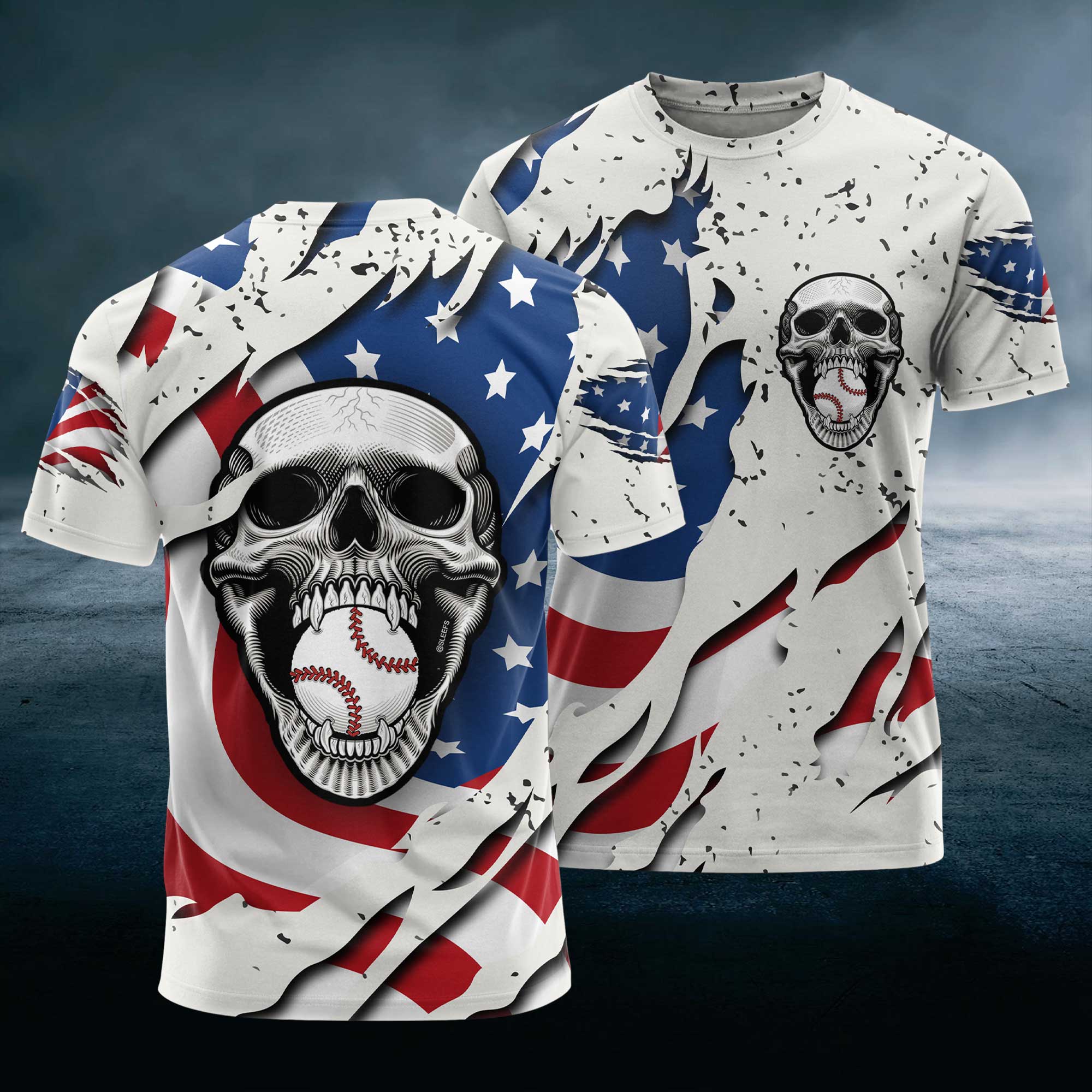 Baseball Skull All Over Print T-Shirt