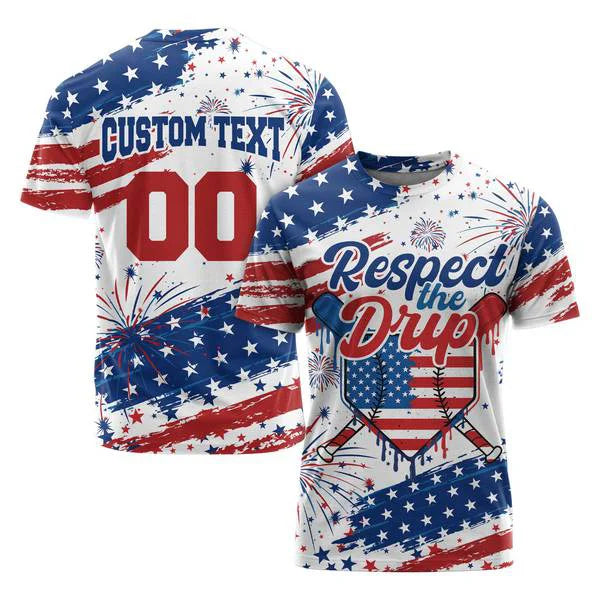 Respect The Drip Independence Day shirt, 4th of July Shirts - Custom Text, Custom Number - Baseball Shirts For Baseball Lovers
