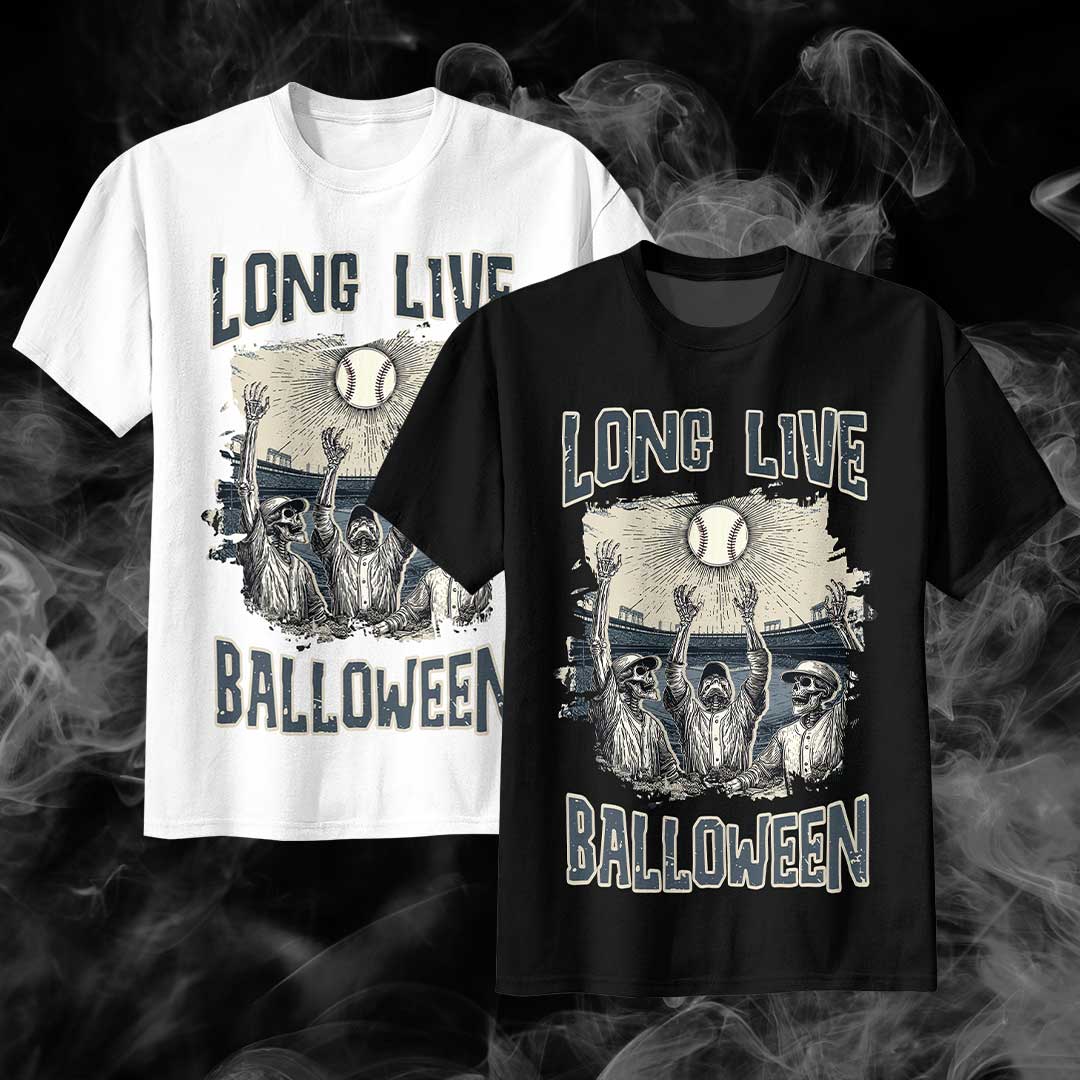 Long Live Balloween Black White Baseball Halloween T-Shirt