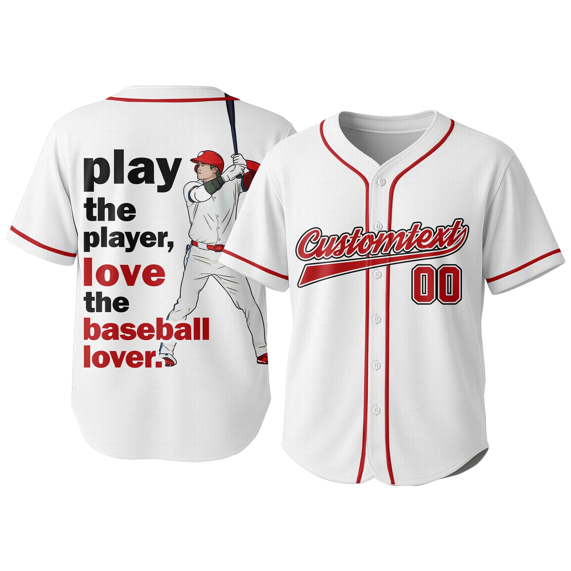 Love The Baseball Lover - Custom White Red Baseball Jersey