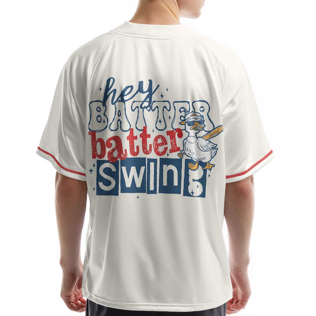 Hey Batter Batter Swing - Custom White Red Baseball Jersey