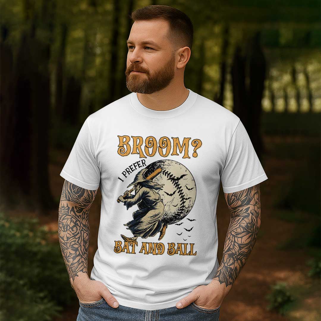 A Witch Prefers Bat And Ball Black White Baseball Halloween T-Shirt