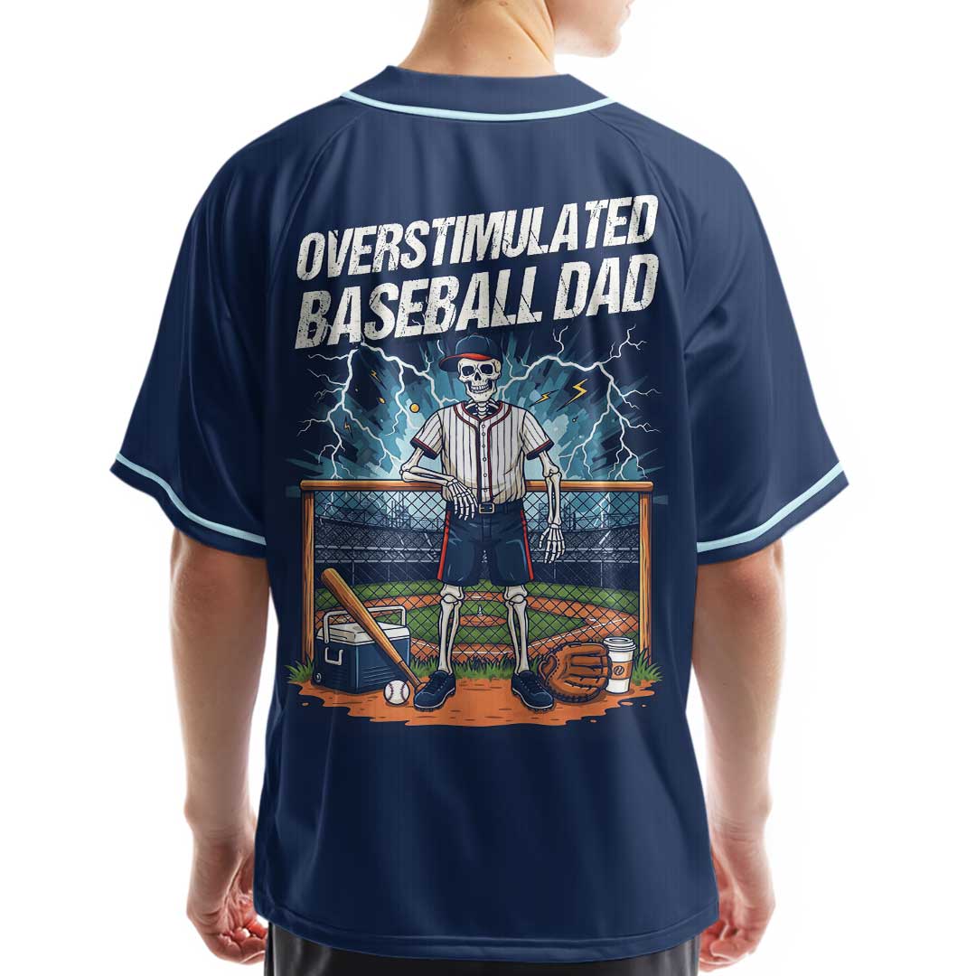 Overstimulated Baseball Dad - Custom Navy Halloween Baseball Jersey