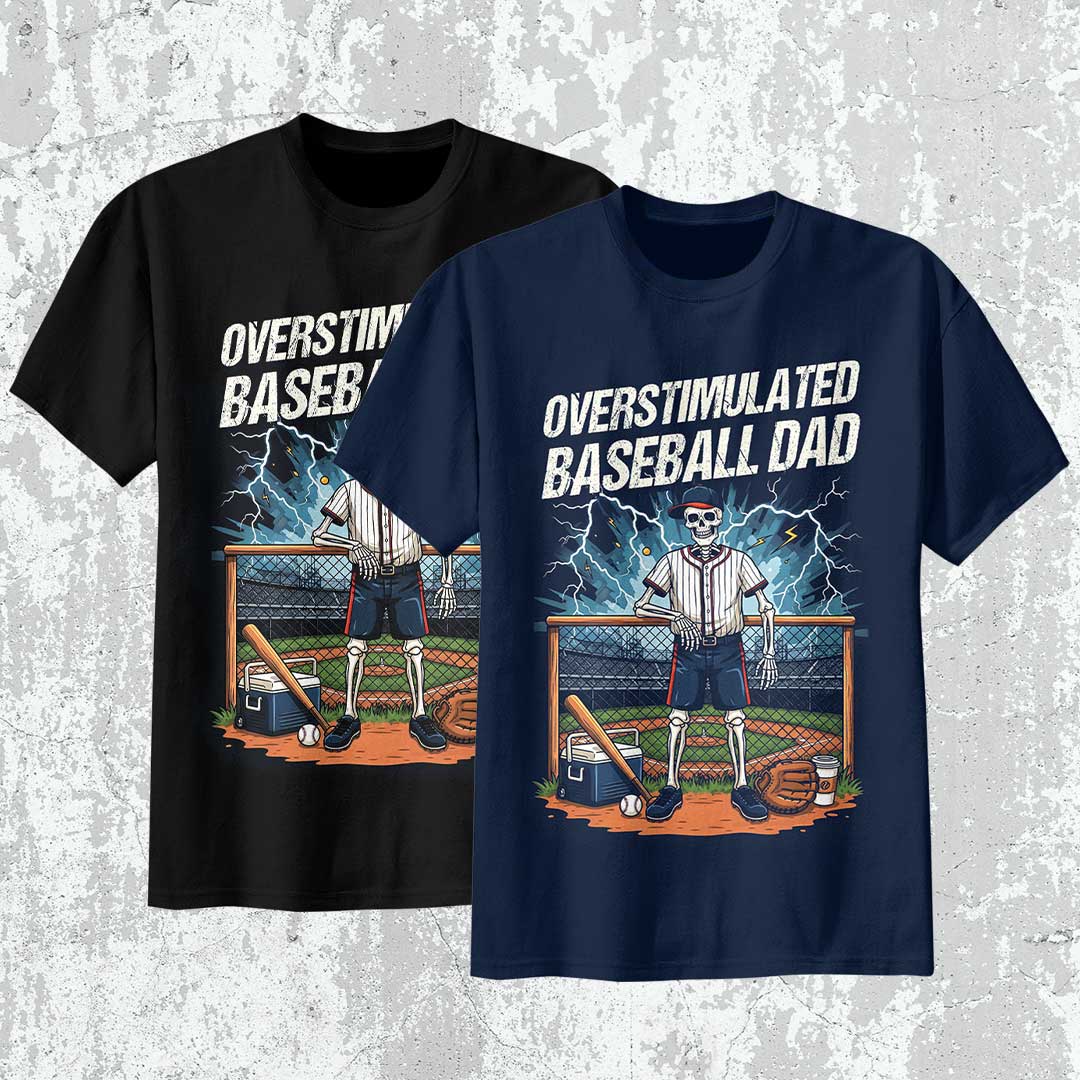 Overstimulated Baseball Dad Black Navy Baseball T-Shirt