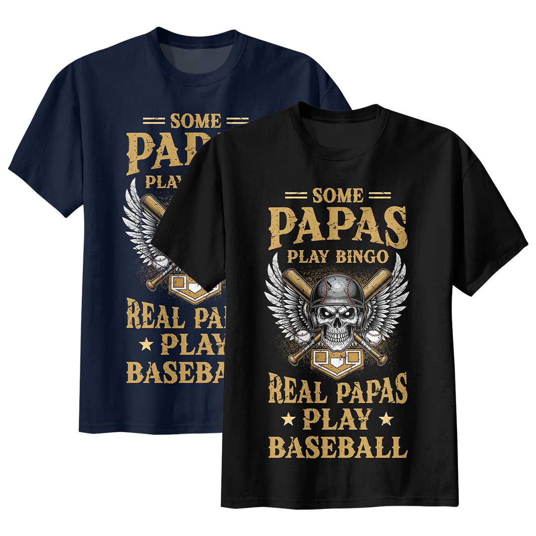 Real Papas Play Baseball - Black and Navy Baseball T-Shirt