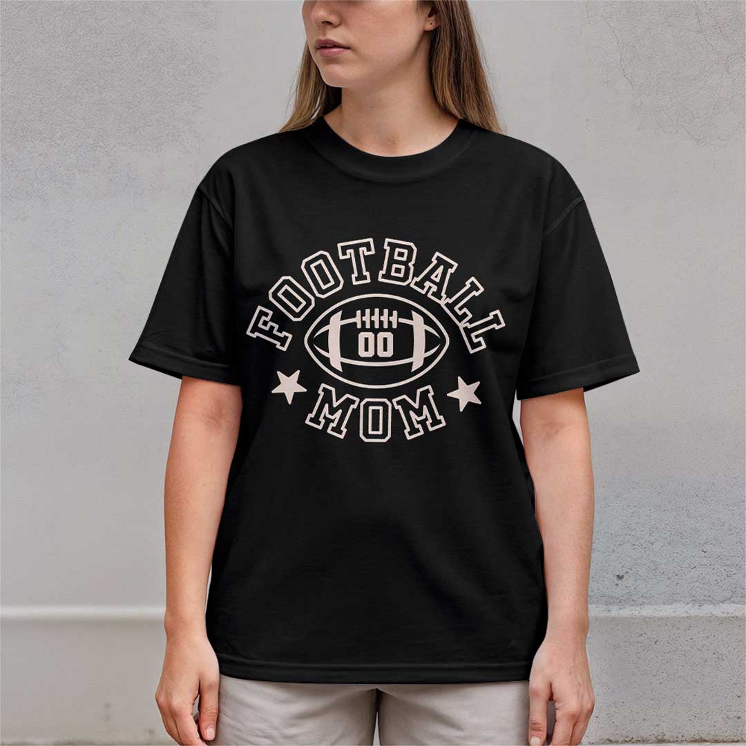 Football Mom With Custom Player Number - Black Custom Football Tshirt For Mom
