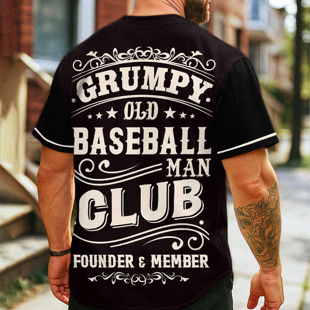 Grumpy Old Baseball Man Club - Custom Black Baseball Jersey