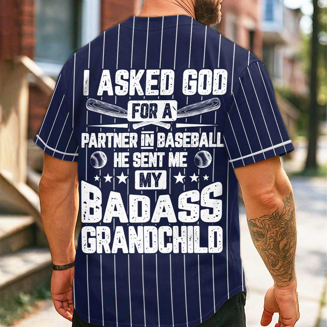 I Asked God For A Partner In Baseball - Custom Navy Baseball Jersey