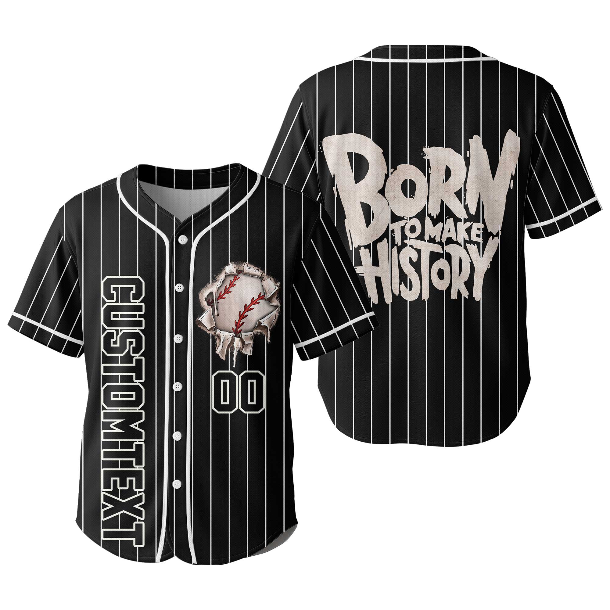 Born To Make History - Custom Black White Baseball Jersey