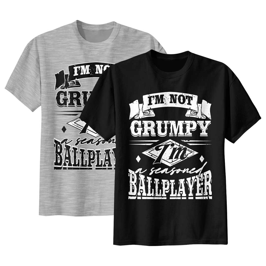 Not Grumpy But A Seasoned Ballplayer - Black Grey Baseball T-Shirt
