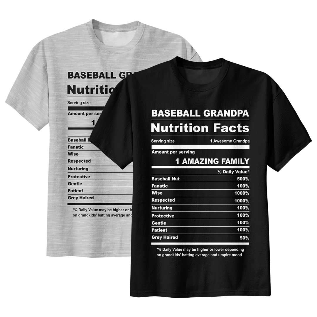 Baseball Grandpa Facts - Black Grey Baseball T-Shirt