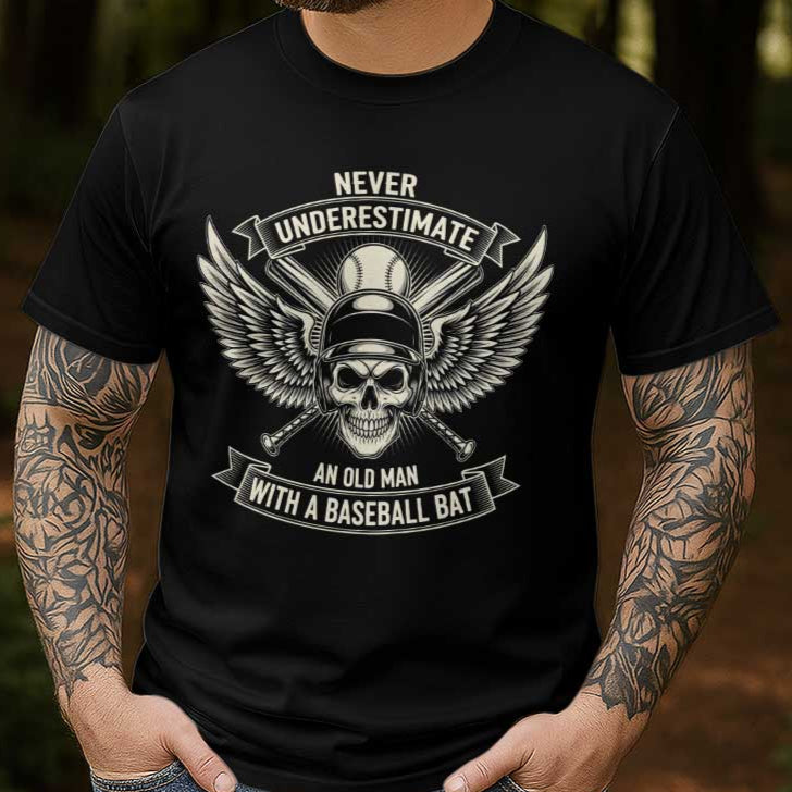 Never Underestimate Old Man - Black Navy Baseball T-Shirt