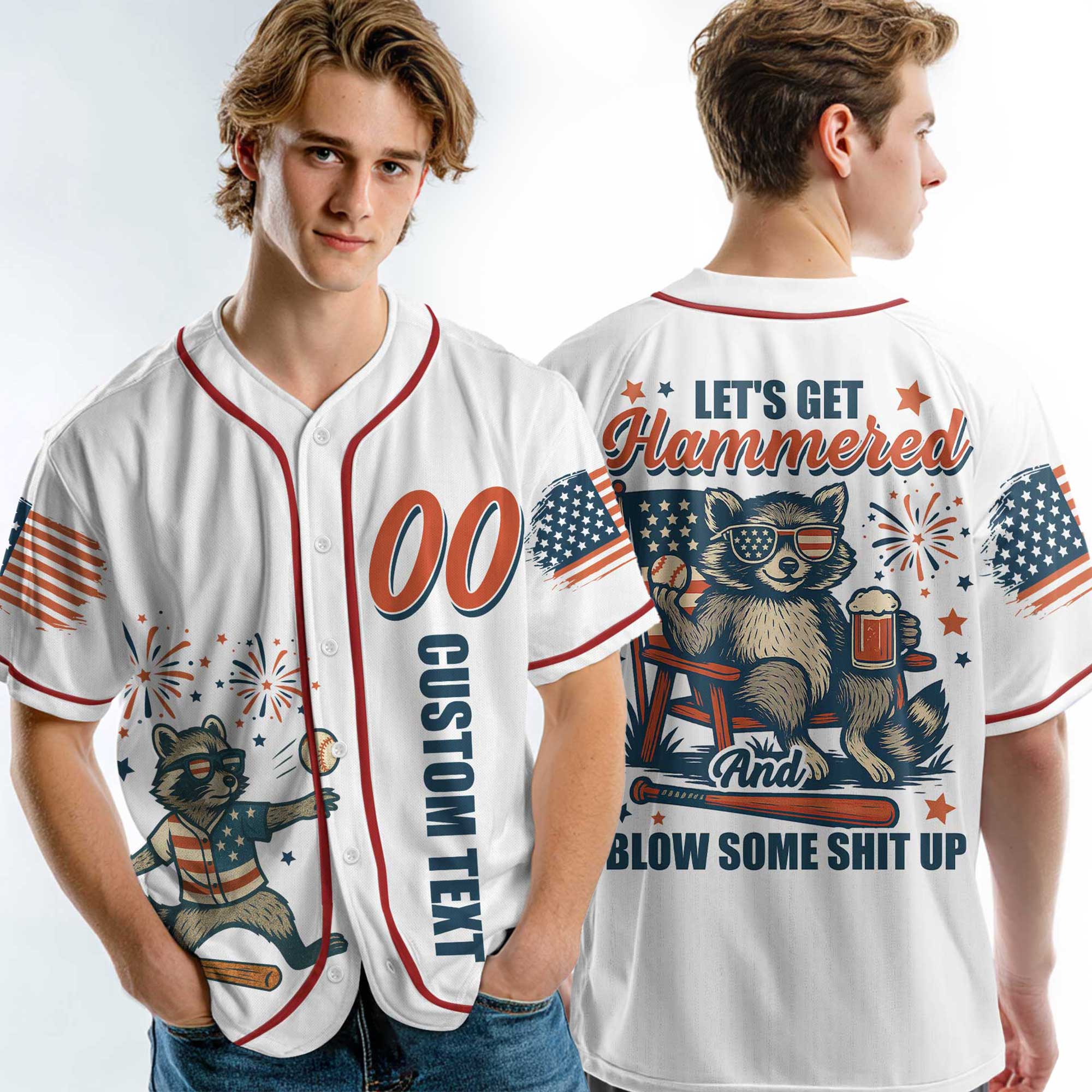 Let's Get Hammered and Blow Some Shit Up - Baseball Jersey - Patriotic American Jersey