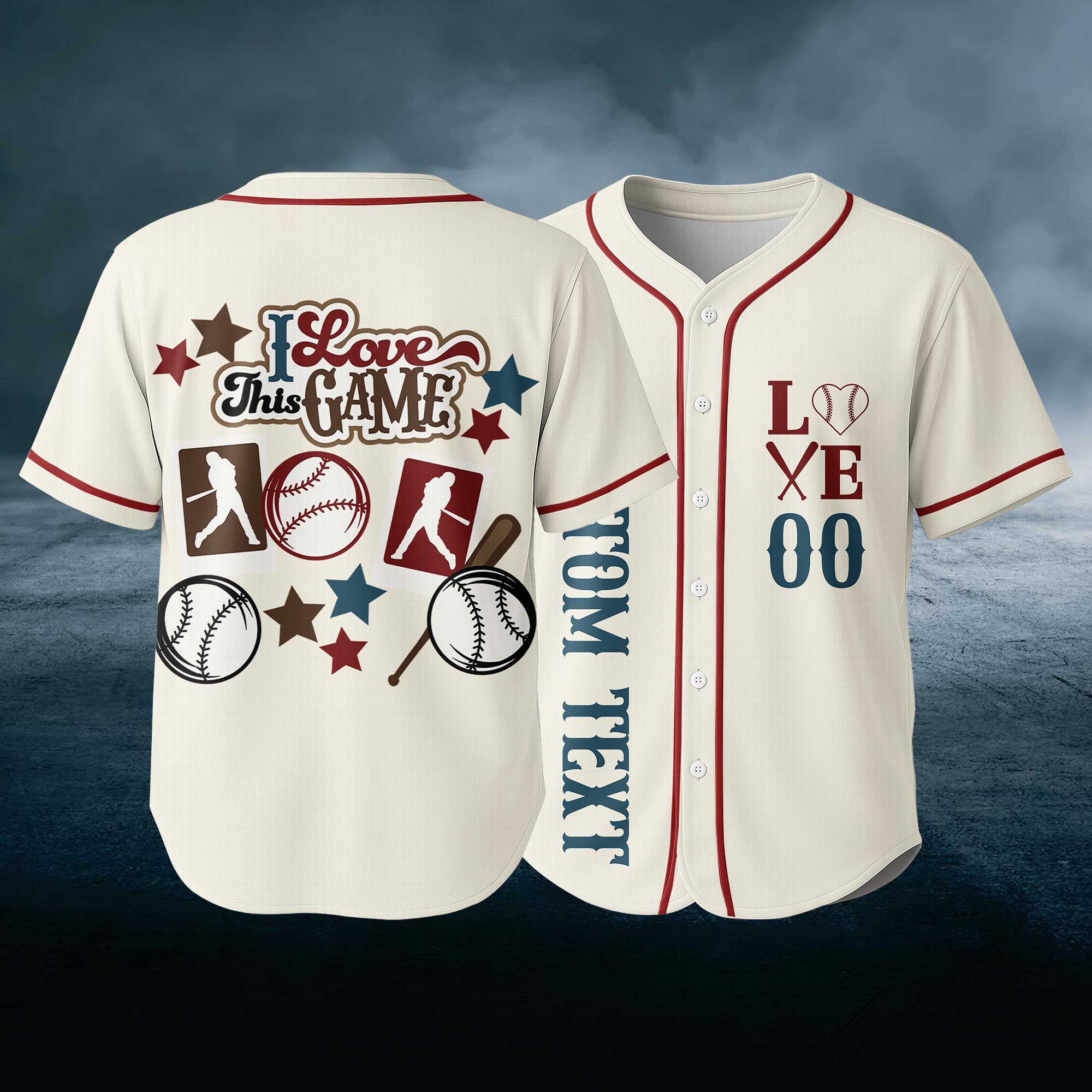 I Love Baseball - Custom Cream Red Baseball Jersey