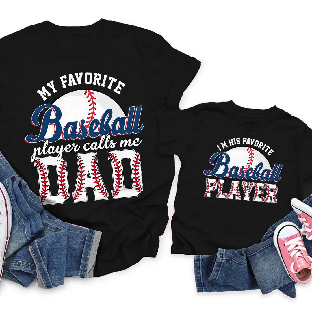 Son and Dad Favorite Baseball Player - Black Baseball Matching T-Shirt