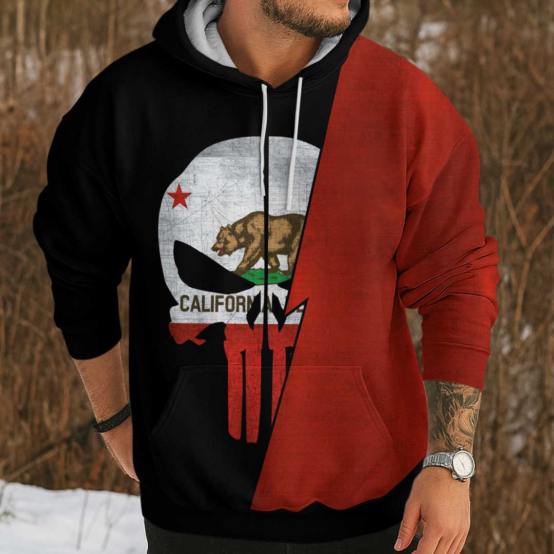 Skull Baseball California State Series - Custom Black Red Baseball Hoodie