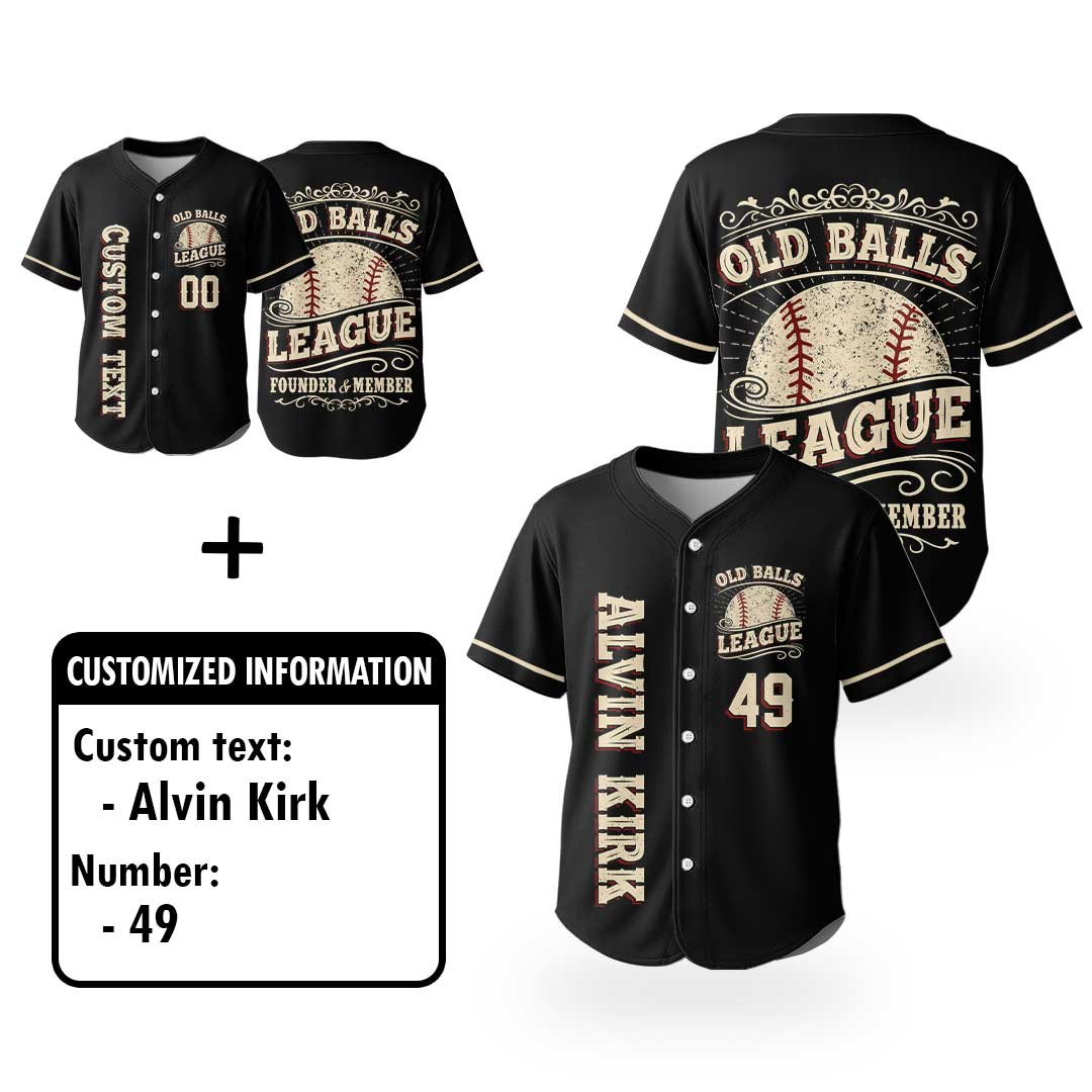 Old Balls League Founder and Member - Custom Black Baseball Jersey