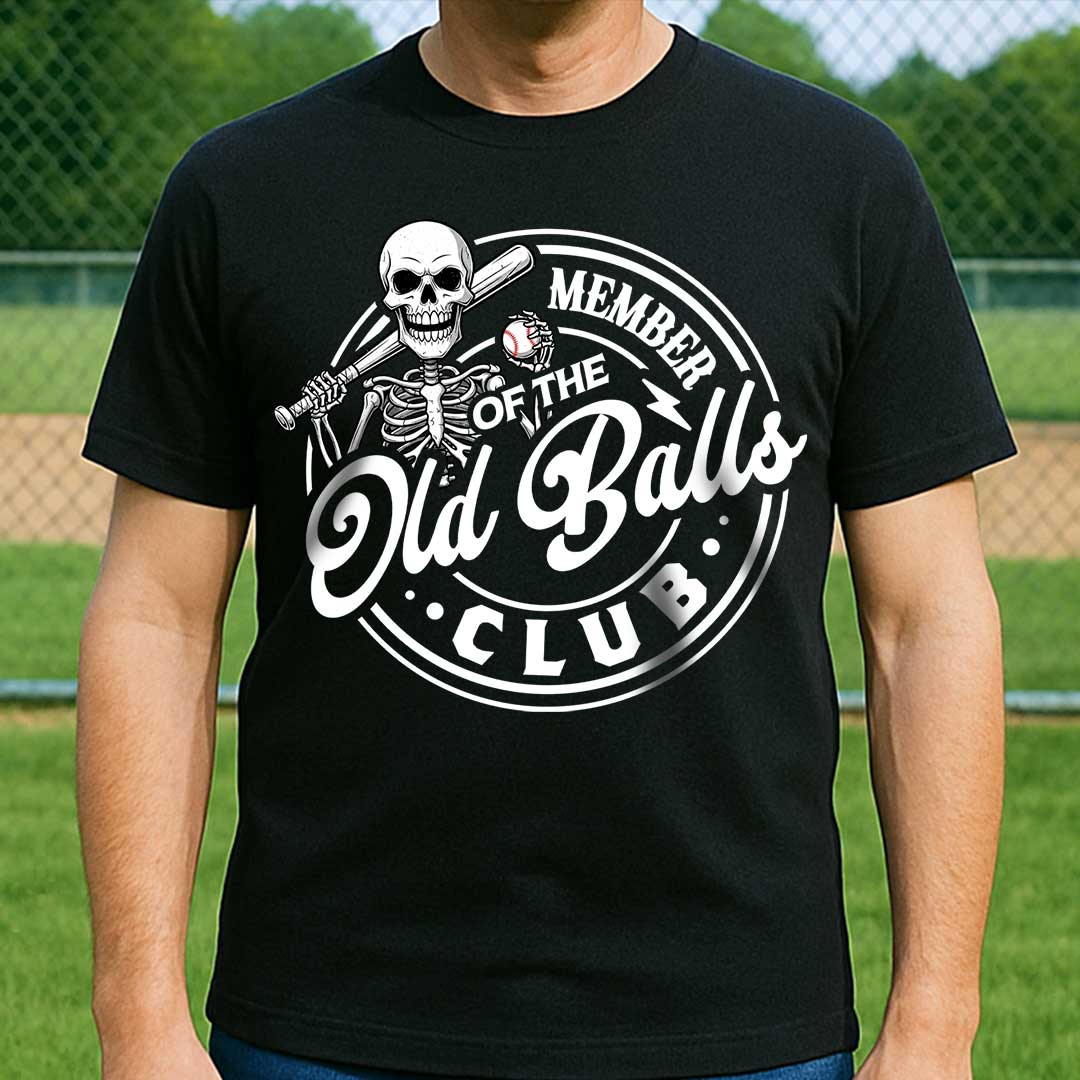 Member Of The Old Balls Club - Black White Baseball T-Shirt