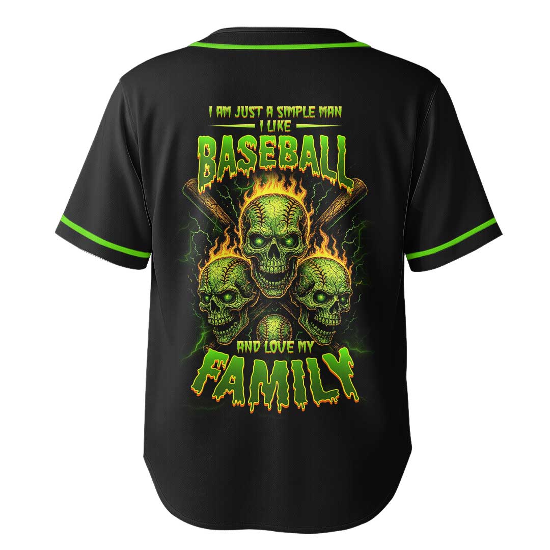 True Man Likes Baseball and Loves His Family - Custom Black Skull Baseball Jersey