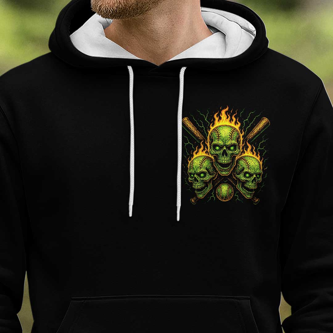 Real Man Likes Baseball and Loves His Family - Custom Black Skull Baseball Hoodie