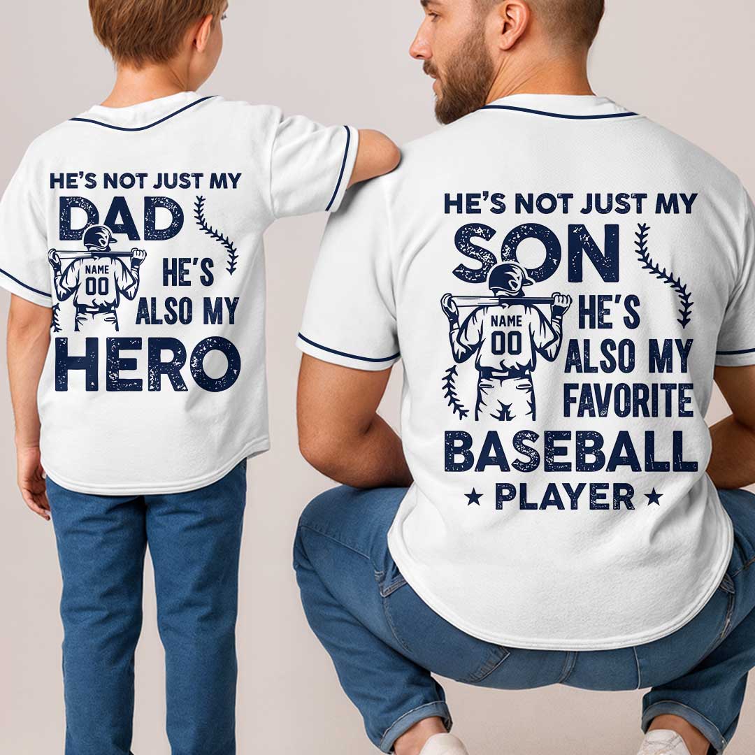 He's My Hero and He's My Favorite Player - Custom Family Matching Baseball Jersey