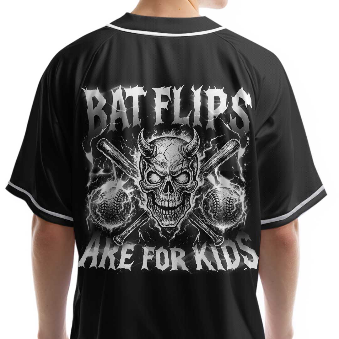 Bat Flips Are For Kids - Custom Black Skull Baseball Jersey