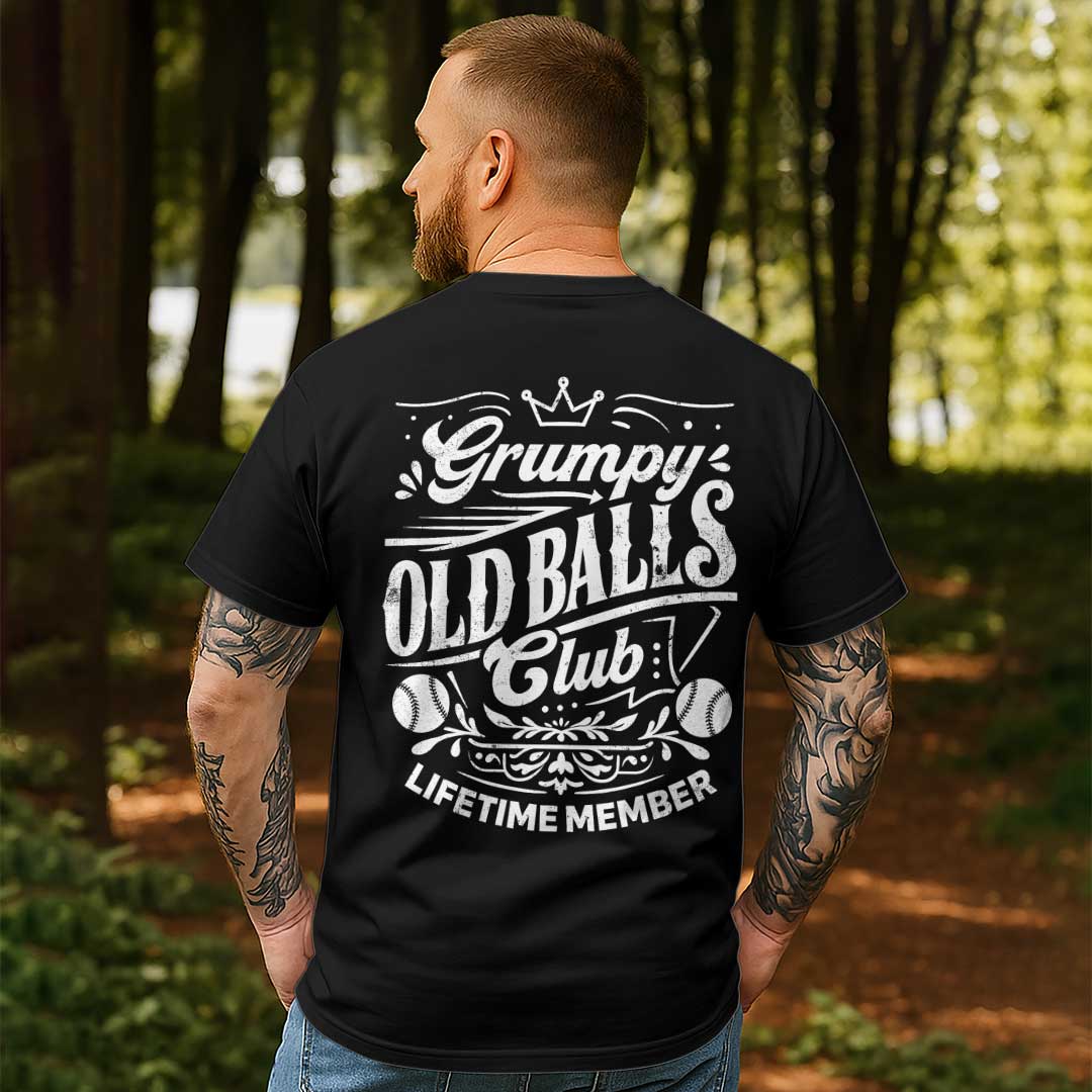 Lifetime Member of Grumpy Old Balls Club - Black White Baseball T-Shirt