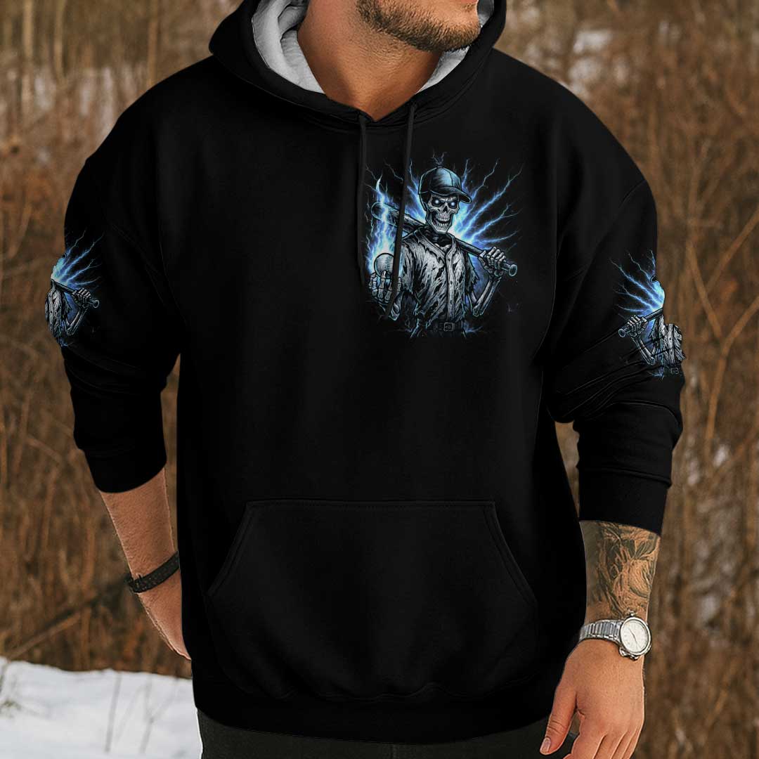 Dead Inside But Bat and Balls Still Work - Custom Black Skull Baseball Hoodie