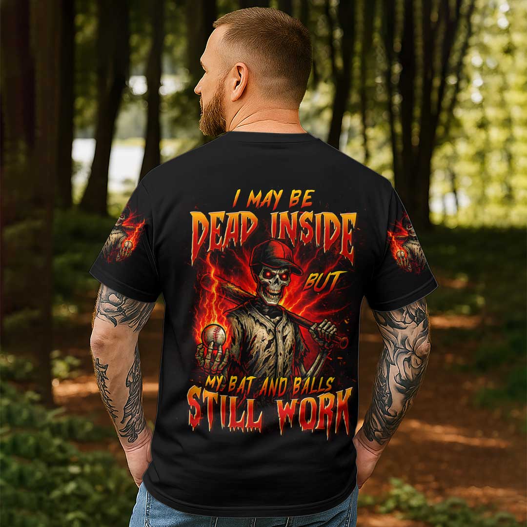 May Dead Inside But Bat and Balls Still Work All Over Print Skull Baseball T-Shirt
