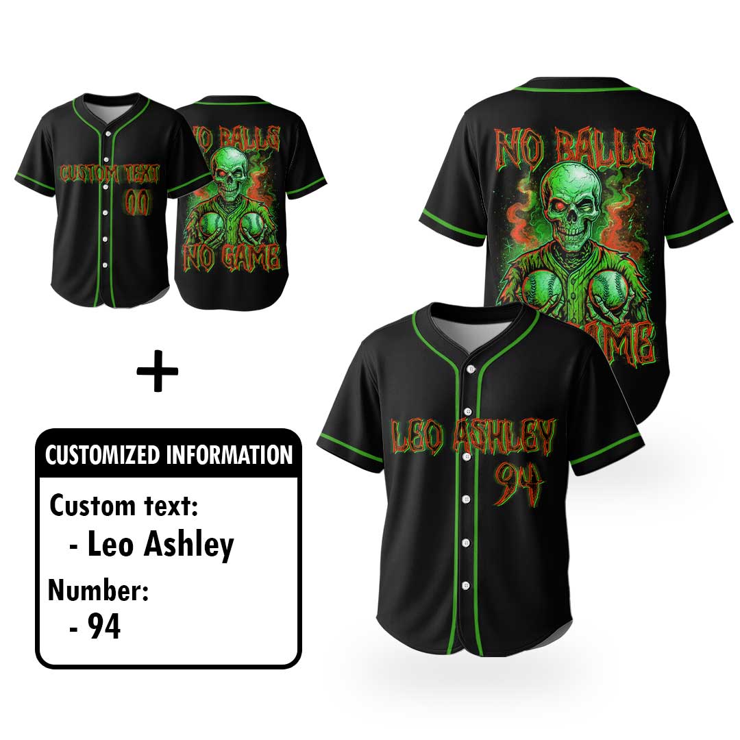 No Balls No Game - Custom Black Skull Baseball Jersey