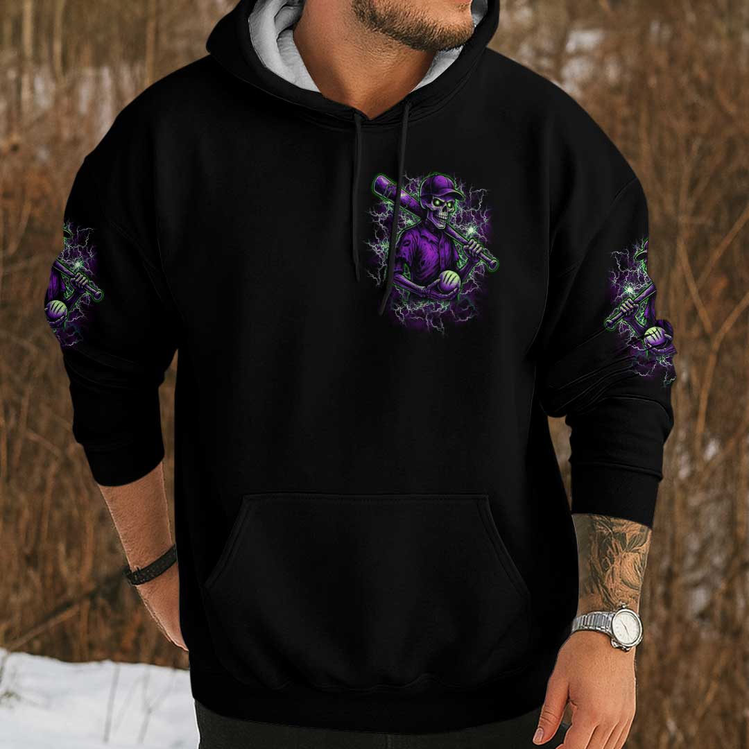 My Bat Is Big My Patience Is Not - Custom Black Skull Baseball Hoodie